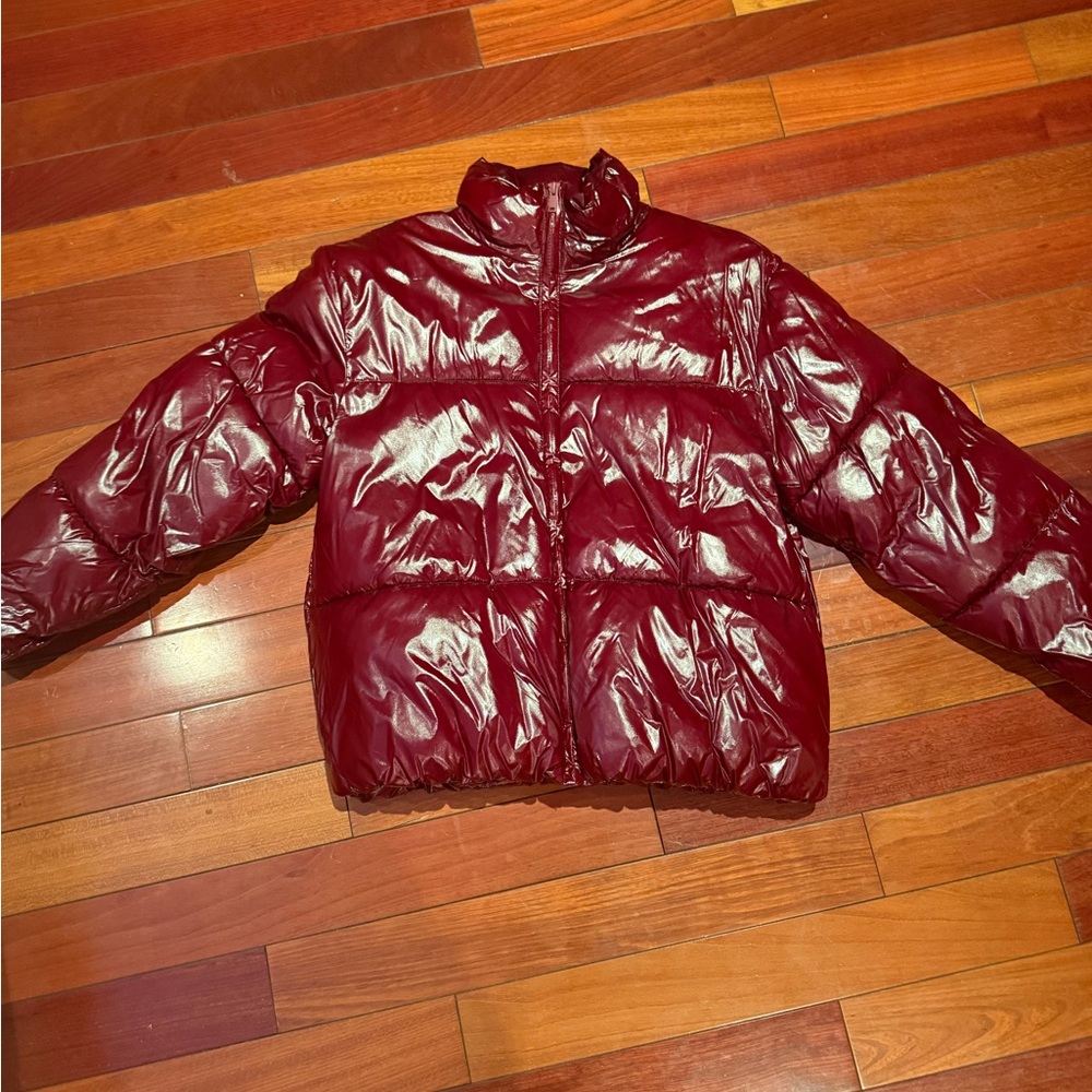 a new day Glossy Maroon Puffer Jacket